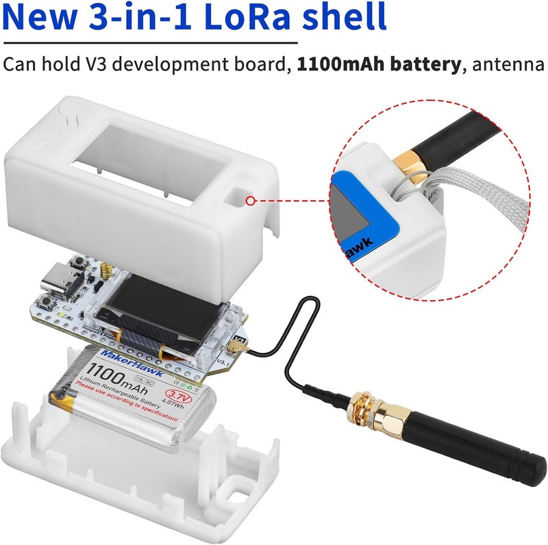 MakerHawk ESP32 LoRa V3 Development Board + 1100mAh Battery + N30 Protect Case Set - with 915MHz Antenna and SX1262 LoRa V3 Devices for Meshtastic Ar duino LoRawan IOT (Upgraded N30 Case) - Image 2